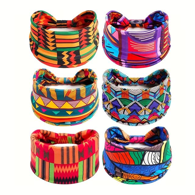 TEMU 6pcs Bohemian Women's Headband Set - Colorful Geometric Print, Absorbent And Breathable Headbands For Fitness, Running, Outdoor Sports, Stretchy Fashion Hair Accessories, Gift