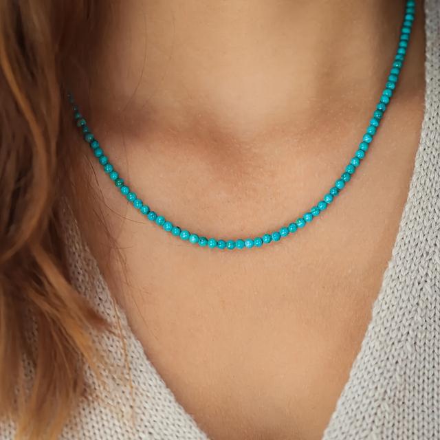 TEMU 1pc Natural Bohemian 4mm Turquoise Necklace, A Beaded Accessory For For Seaside Vacations