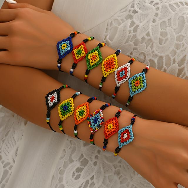 TEMU Set Of 6 Bohemian Woven Rice Bead Bracelets For Women (colors Are Random, Handmade, Colors, Patterns, And Shapes May )
