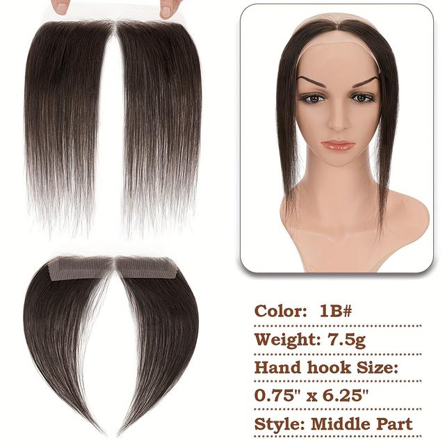 TEMU 0.75X6.25" Natürliches Echthaar Voll Lace Hand-Gebundene Frontalhaarlinie für Frauen, Echthaar-Patches, 10" Haarteile, Unsichtbares Stirnhaarstück.