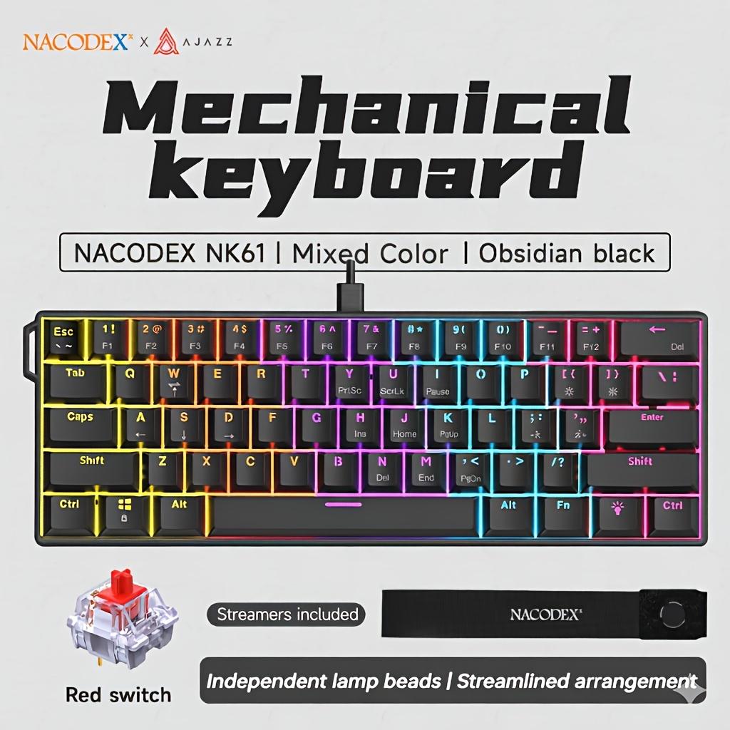 TEMU AJAZZ NK61 Teclado Mecánico Alámbrico a Color Completo con Luces , 61 Teclas con de Cinta, Hot-Swap, Satelital de Ajuste de Precisión