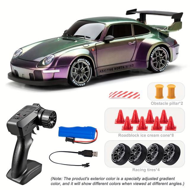 TEMU 1:24 Rc Drift Car, 2.4ghz 4wd Rc Toy With Lights, Tires And Roadblock Tools, The Best Birthday, Halloween, Christmas Gift For Boys And Girls