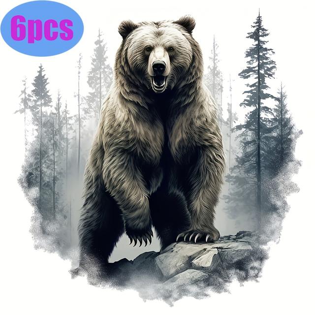 TEMU ثلاث قطع كبيرة وثلاث قطع صغيرة مطرزة بتصميم دب، مناسبة للاستخدام على قمصان البلاستيكية، واقيات دب من الفينيل، مثالية للقمصان والجينز والجاكيتات والحقائب والقبعات - تصميم دب بري أنيق.