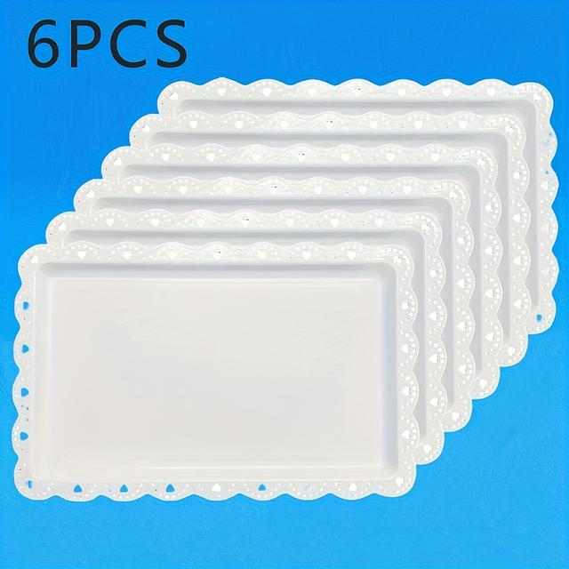 TEMU 2/6 Stück - Rechteckige weiße Plastiktablette mit Rüschen - Rechteckige Speisetablette für im Freien, Partyveranstaltungen, ideal für Desserttische, Kuchenstände, Keksdisplays und
