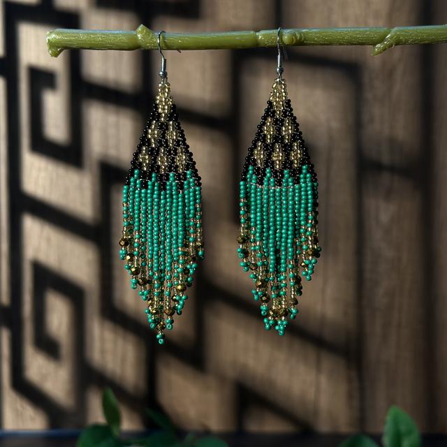 TEMU Pendientes de borla con cuentas hechos a estilo vintage, para decoraciones de fiestas bohemias para niñas durante las navideñas