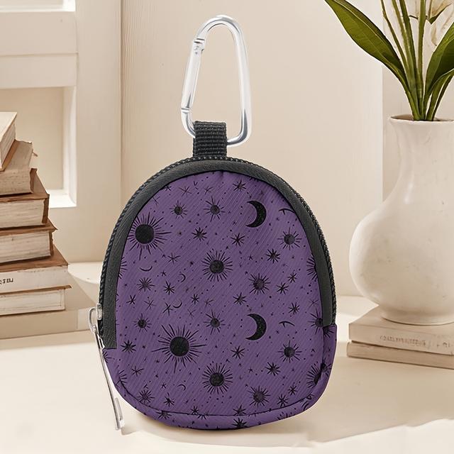TEMU Mini billetera con un de sol y luna , con cremallera, con un clip de gancho y una bolsa para auriculares y llaves, adecuado para hombres como para mujeres.