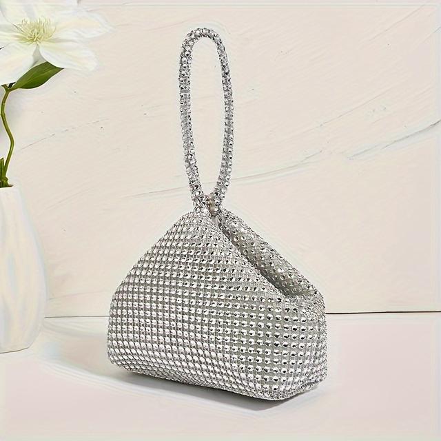 TEMU Un bolso de noche brillante con diamantes de , un elegante bolso de mano brillante para fiestas, un bolso de mano triangular de diseño, para fiestas, bodas y festivales de música