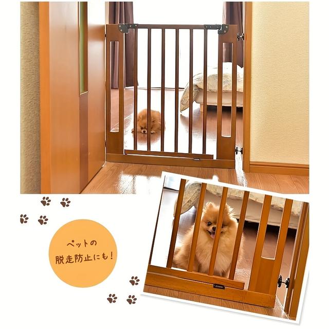 TEMU 木製ドッグゲート - 74-84cm調節可能なペット安全ゲート、3パネルデザイン、頑丈な木製フレーム＆簡単設置、屋内/屋外使用用、小型犬・子犬・猫向け耐久性ペットゲート、屋外用、ルウッド仕上げ