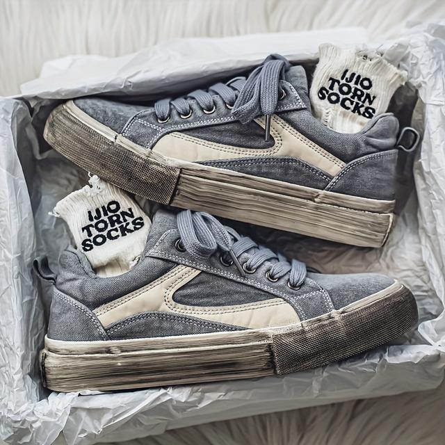 TEMU [sneakers] 2024 Autumn And Winter Distressed Canvas Shoes For Men, Skate Shoes