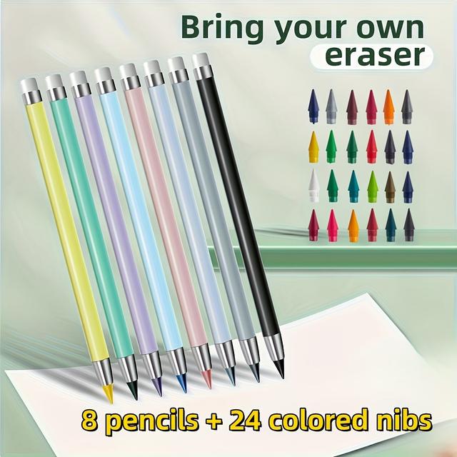TEMU 32 Color Long-lasting Pencils With Erasers - Infinite Writing, No Sharpening Needed, Eternal Pencils For Sketching, Drawing, And School Supplies