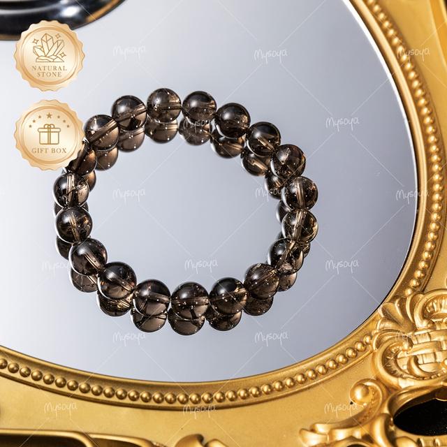 TEMU 【MYSOYA】100%手作り 天然 ブラック ゴールデン アゼツルライト ブレスレット | レインボー ティー スモーク ブレスレット 10mmビーズ付き、ギフトボックス入り、普段使い、クリスマス、感謝祭、新年、デーに最適 - 100%天然素材