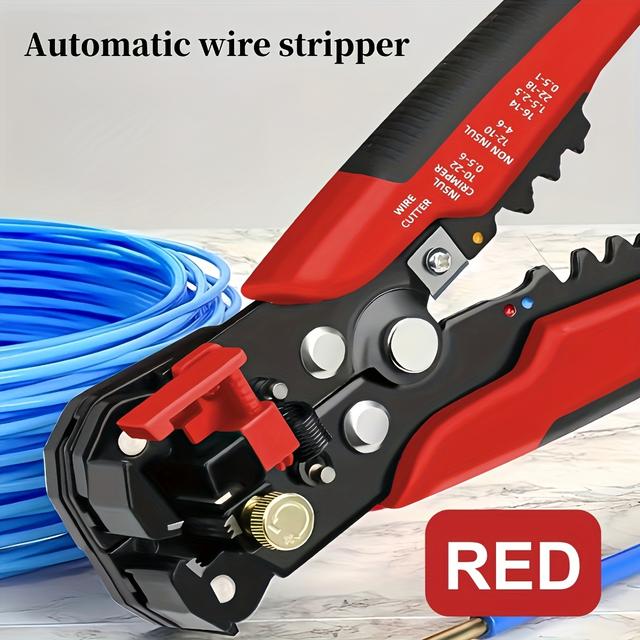 TEMU 자동 와이어 스트리핑 및 압착 펜치 1개 – 24–10 AWG 케이블에 적합하며 빠른 벗김 기능이 특징이며, 미끄럼 방지 핸들이 있는 디자인으로 정밀한 와이어 준비가 가능합니다. 전기 기술자, 가정용 작업, 가전제품 수리에 적합합니다.