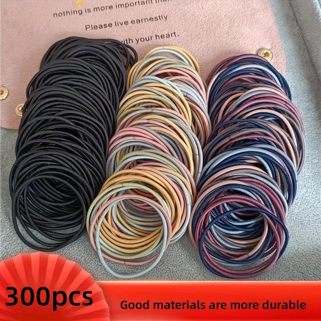 TEMU 300개 짧은 헤어 밴드, 두꺼운 곱슬머리에 적합, 넓은 탄성 포니테일 클립, 심플한 중국 스타일 솔리드 컬러 주름 없는 레이스 헤어밴드, 직경 1.77인치, 두께 2mm, 헤어스타일 필수품, 헤어 밴드,레이스 헤어밴드,내구성 있는 탄성 밴드,넓은 헤어 밴드,탄력 있는 머리끈,일상 헤어스타일링