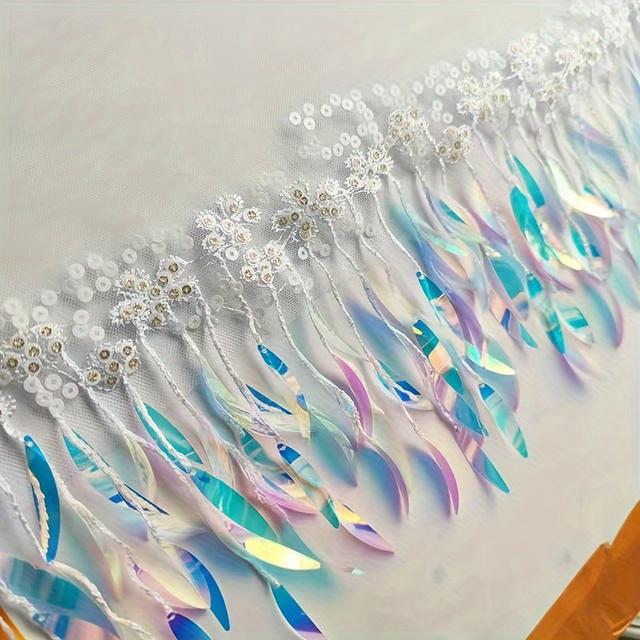 TEMU 1 Yard/3 Yards 15CM breite, gebogene Pailletten- und Quastenbündel für Tanzbedarf, bestickte Flicken, glänzende Pailletten, rote und schwarze Mesh-Spitzenmaterialien.