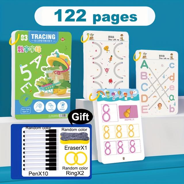 TEMU 122 Pages Reusable Copybook Set, Development Training,pen Control Training And Drawing Education Workbook,learning Writing Skills,classroom Education