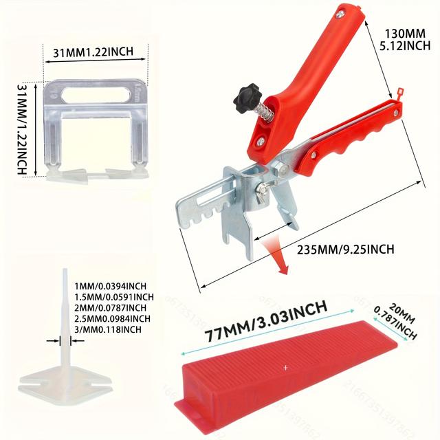 TEMU Tile Leveling System With 1 Tile Pliers - 600 Tile Spacers And 200 Reusable Wedges - Tile Tool Set For Stone Installation (1/8", 1/12", 1/16", 1/32" Tile Spacers)