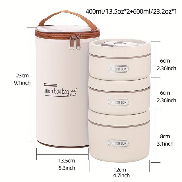 TEMU Przenośny Izolowany Zestaw Pojemników na Lunch z Termiczna Półka na Lunch 3 Oddzielne, Układane w Stos Pojemniki na Lunch dla Dorosłych