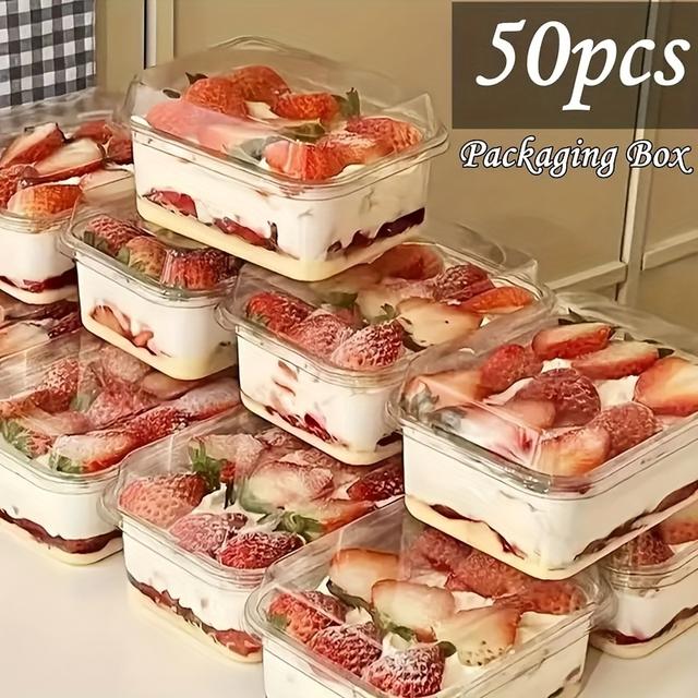 TEMU Zestaw 50 pojemników PET na owoce i desery z bezpiecznymi pokrywkami - szczelne, i zaprojektowane dla świeżości - idealne na świąteczne uroczystości, takie jak Boże Narodzenie i Nowy Rok