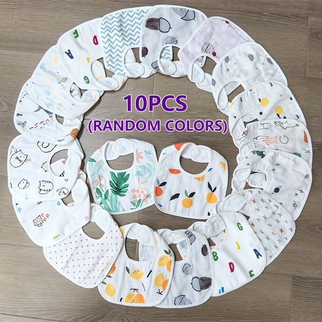 TEMU 10 قطع من مرايل مصلين للأطفال، مناديل لعق الأطفال، مرايل تغذية بتصميمات لطيفة مناسبة للبنات والابنين (أنماط زهور عشوائية)