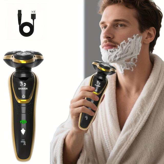 TEMU 4d Floating 360-degree Rotating Electric Shaver | Wet And Dry Use, Men's Hairless, Usb Rechargeable, Ideal For Father's Day And Christmas Gifts
