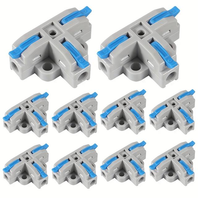 TEMU 10 шт. Ручкові з'єднувачі для волосіні, 3-ходові T-подібні електричні з'єднувачі, швидкі клеми для розгалуження