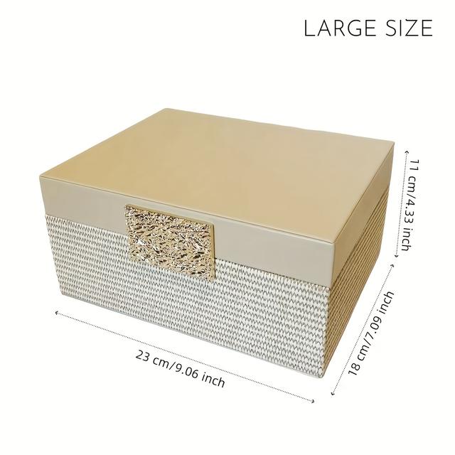 TEMU 1pc Large Capacity Pu Double-tone Jewelry Box, High Quality Alloy Handle Jewelry Box, Cosmetics Storage, Large Size: 23x18x11cm/9.06x7.09x4.33inch, Small Size: 18x12x8cm/7.09x4.72x3.15inch