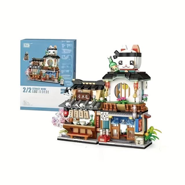 TEMU مشهد شارع ياباني - متجر إيزاكايا ميني بناء بلوكات، مجموعة نموذج لعبة يابانية إبداعية MOC، زينة مكتبية، ديكور منزلي، 789 قطعة ألعاب طوب محاكاة معمارية