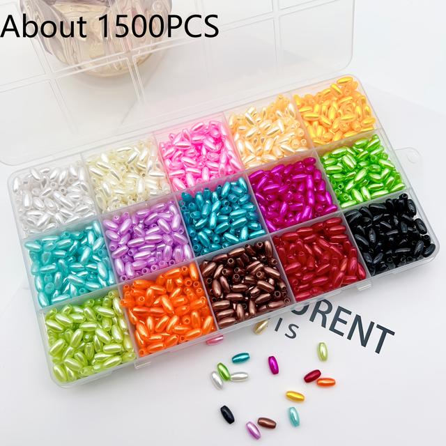 TEMU Nadd Village 1500pcs Acrylic Oval Beads Set, 4x8mm Multicolor Beads For Making, Bracelets, Necklaces - Craft Supplies Gift Set