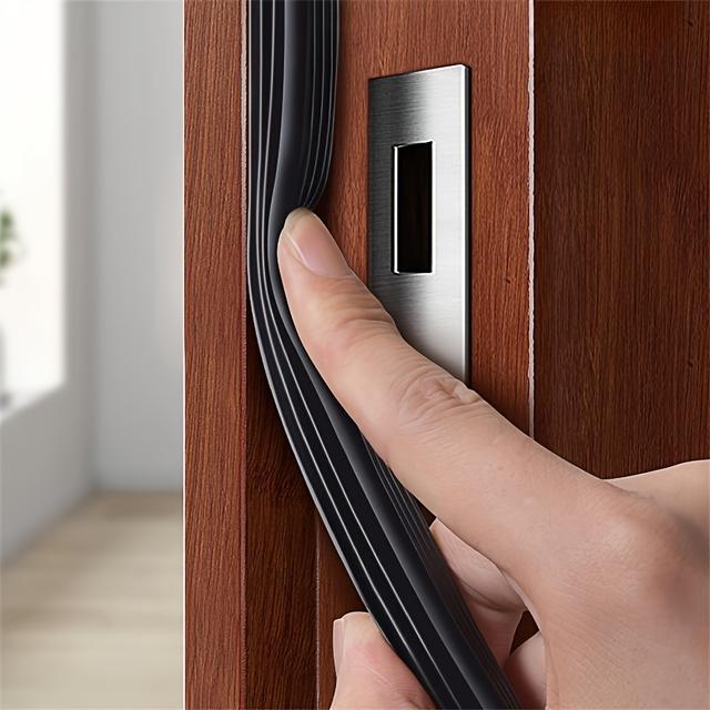 TEMU 1pc Black Door Draft Stopper - Self-adhesive, Soundproof & Weatherproof, , Anti-collision Seal For Home Door & Window , Resin Material, Rubber