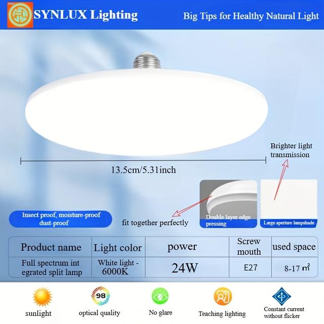 TEMU Ufo Garage Light Bulb, 300w Equivalent Efficiency, 45w Led Bulb, 6500k Daylight White Light, E27/26 Standard Base, 5000 Hours , Suitable For Corridors, Bedrooms, And Home Garages.