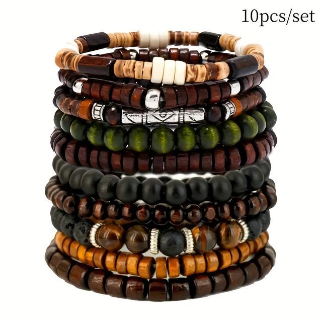 TEMU 10pcs Of Tiger Eye Stone Beads On Elastic Line, A Popular Unisex Bracelet In Europe And America
