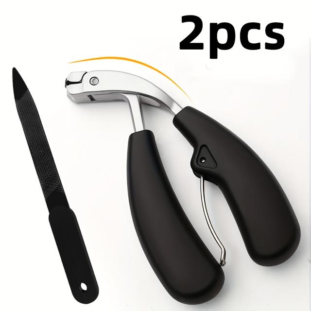 TEMU 2pcs Professional Nail Clippers And Stainless Steel Nail File, , Stainless Steel Blade, Polisher, Wide Opening, , Long Handle, Curved Cuticle Trimmer For Thick Toenails