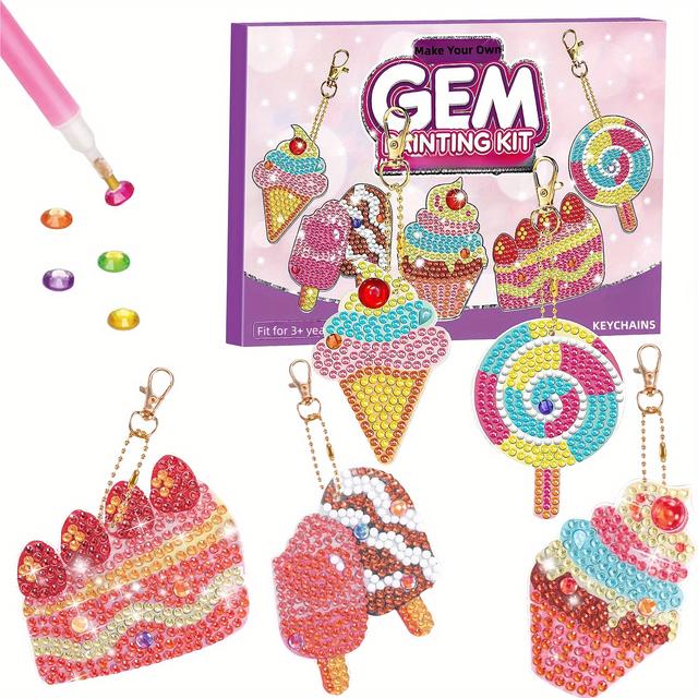 TEMU Double-sided Diamond Ice Cream Candy Keychain, Diamond Painting Bag Pendant, Christmas Gift, New Year Gift Set, Handmade Craft Kit