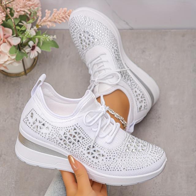 TEMU Women's Casual Sports Shoes With Thick Soles, Breathable Knitted Fabric, Versatile Height-increasing Design, And Stylish Anti-slip Features.