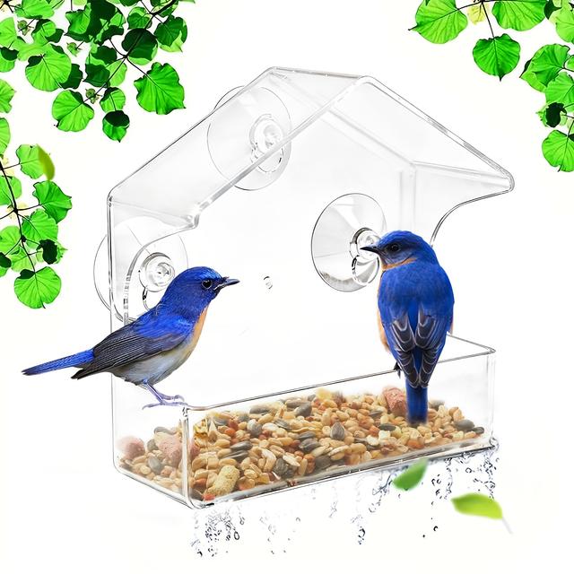 TEMU Acrylic Bird Feeder With Viewing Window, Transparent House-shaped Seed Tray, For Attracting Birds, With Suction Cups For Secure Mounting