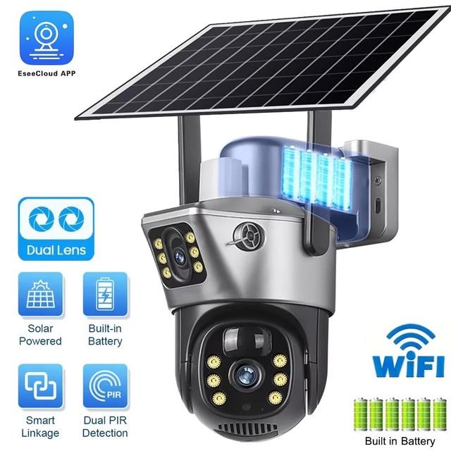TEMU 4K 8MP Dual-Screen Solar-Batterie PTZ Außen-Dual- Zwei-Wege-Sprachinterkom PIR+AI Menschenerkennung Alarmanzeige und Videoaufzeichnung Pan&Tilt
