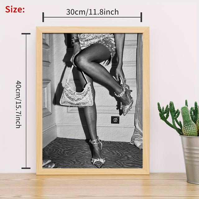 TEMU Elegant Black & Canvas Print - High Heels & Sequined Dress, Wall Art For Dressing Rooms And Boutiques,