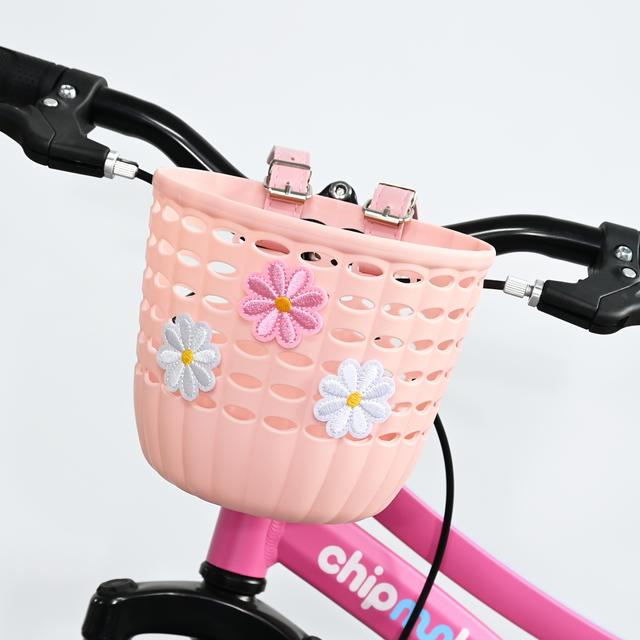 TEMU Plastic Front Basket For Bicycles, Secured With A Strap, Decorated With Flowers, Lightweight For Commuting, Suitable For Bicycles, Scooters, And Balance Bikes
