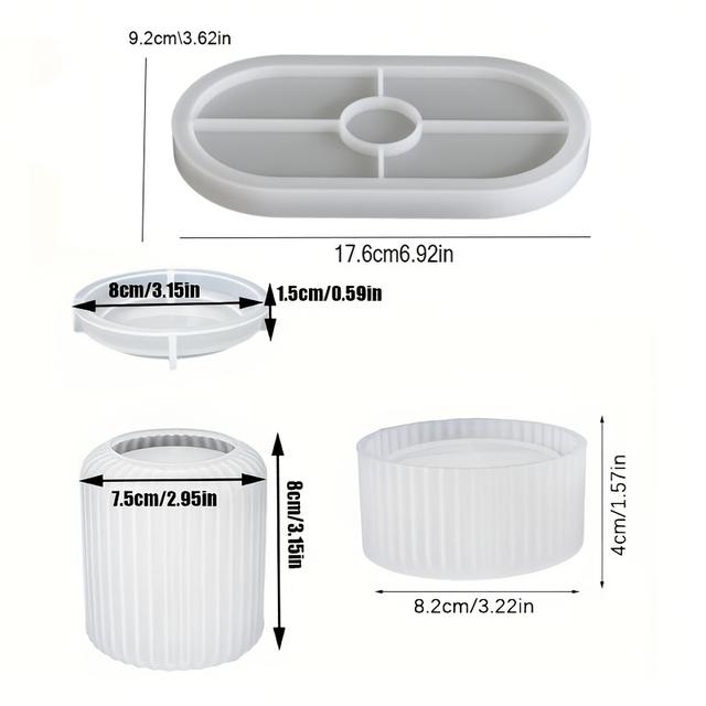 TEMU 4 szt. Formy Silikonowe – Owalna Taca i Pasek do Przechowywania, Łatwe Wypuszczanie Form na Doniczki Betonowe i Świeczniki, Formy Gipsowe, Formy Cementowe do Dekoracji Domowych