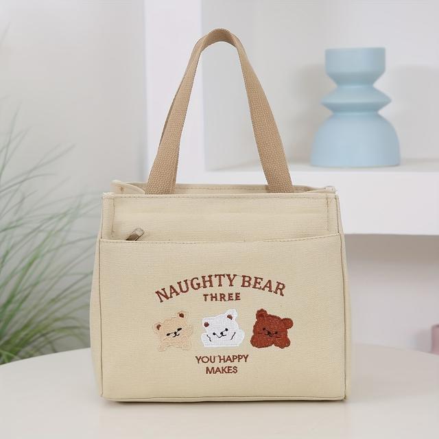 TEMU [bag In Bag, Storage Bag] A Cute Canvas Tote Storage Bag, Handbag With Zipper, Large Capacity Easy And Portable Hand Bag Shopping Storage Bag