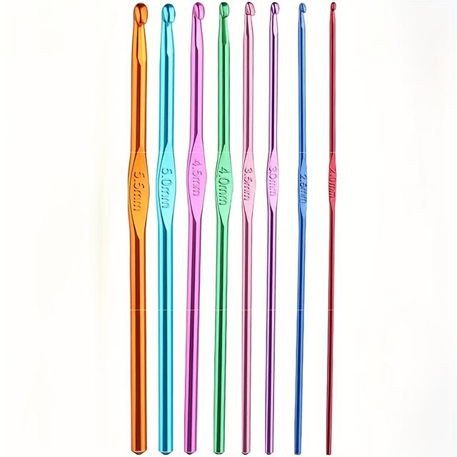 TEMU 8pcs Vibrant Aluminum Crochet Hook Set - Ergonomic Knitting Needles In Assorted Colors For Crafting, Yarn Crafting Essentials Kit For Knitters, Yarn Crochet