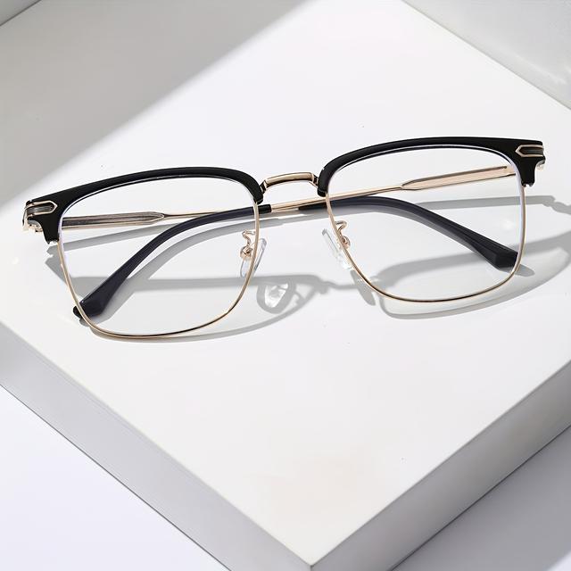 TEMU Classic Elegant Square Frame Golden Glasses, Metal Frame Glasses, For Men Women Daily School Decors, For Gifts