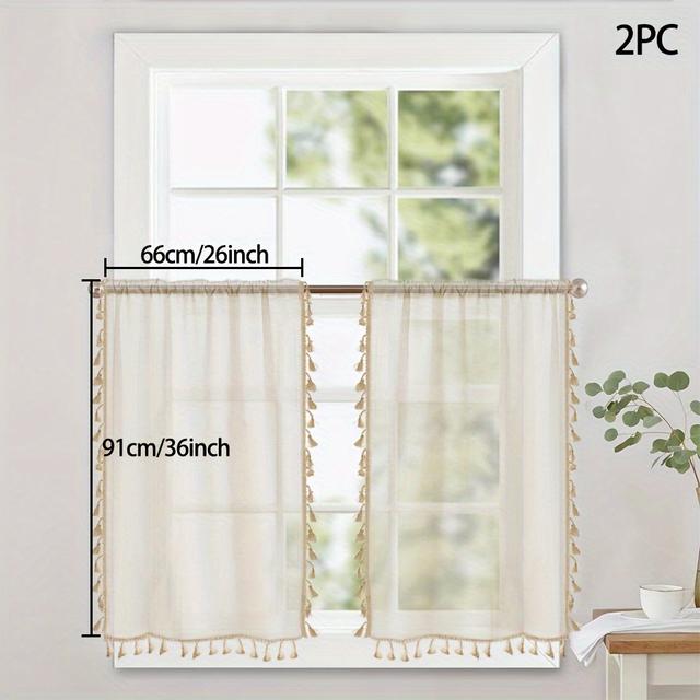 TEMU 1pc/2pcs, Cortina Corta Bohemia Transparente a con Borlas, Decoración Boho para Cocina, Adecuada para , Cocina, , Decoración de Ventana de Granja