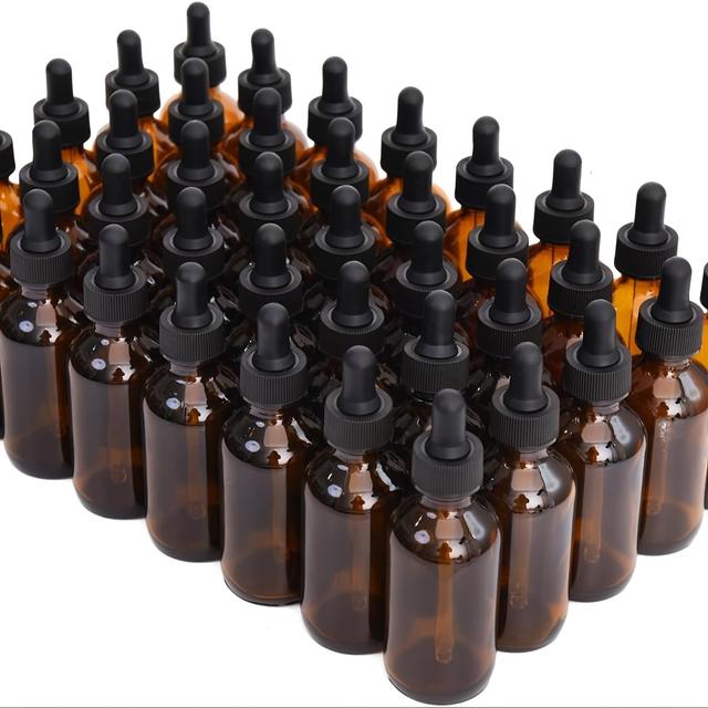 TEMU 50 Pack 1oz/2oz Amber Glass Dropper Bottles Glass Eye Dropper 30/50ml For Essential Oils, Liquids, Glass Tincture Bottles, Leakproof Travel Bottles
