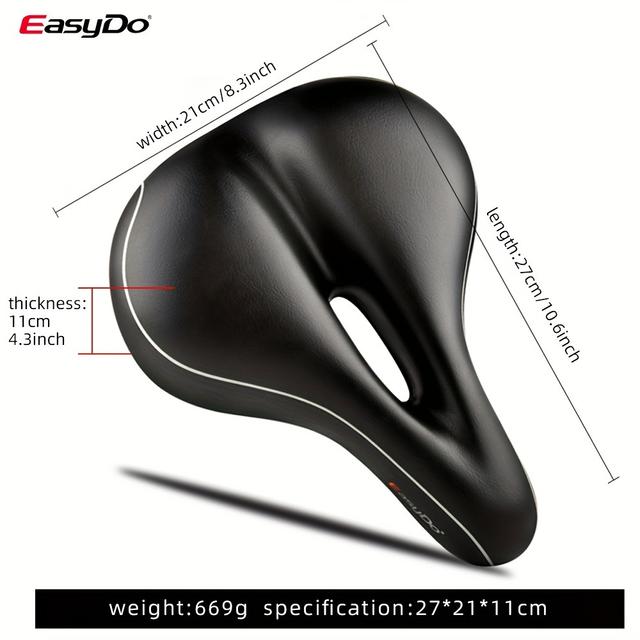 TEMU Easydo Bicycle Seat Cushion, Thickened And Widened Mountain Bike Touring Bike Seat, Hollow Bicycle , Comfortable Long-distance Riding Seat