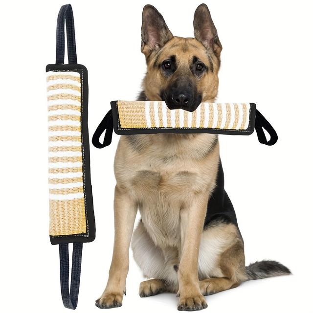 TEMU Dog Tug Toy - Dog Bite Jute Tug Toy With 2 Sturdy Handles, Suitable For , Puppy Interactive Game, Small To Medium Tear-resistant Chew Training Toy