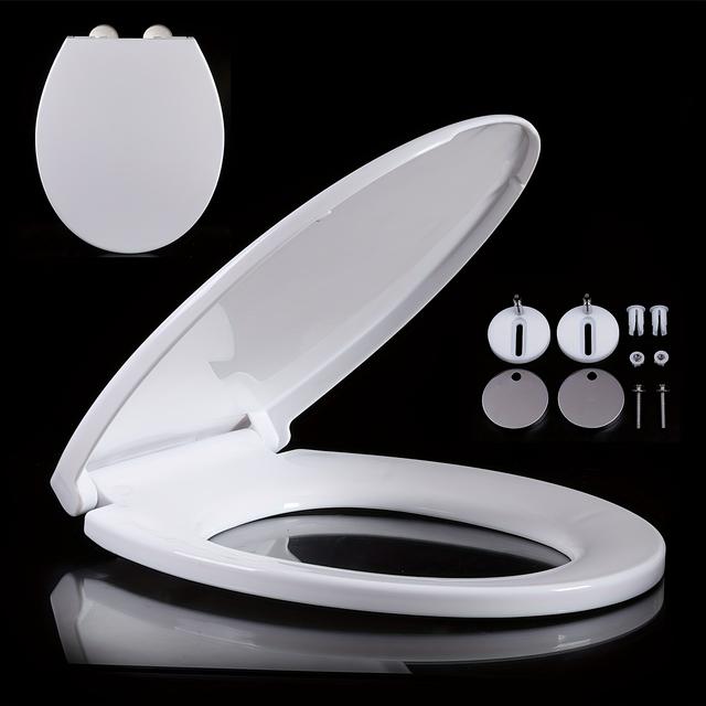 TEMU Soft Toilet Seat Oval Shape Toilet Lid With Release Pp Material Adjustable Stainless Steel Hinges White Plastic Loo Seat Suitable For Most Toilet Bowls