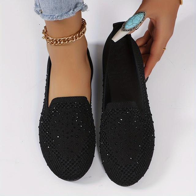 TEMU Dames Platte Enkele Schoenen, Modieuze Strass Slip-On Luie Schoenen, Dameschoenen