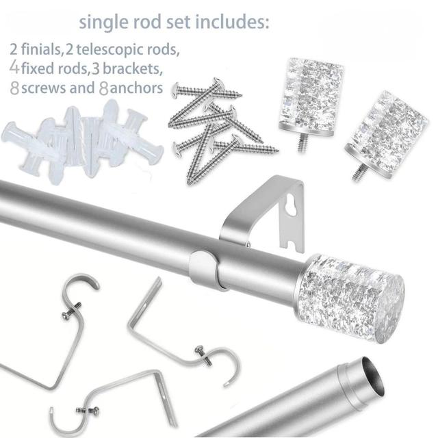 TEMU Silberfolien-Design-Gardinenstangen: Einstellbar für Fenster von 18 bis 120 , 1" Durchmesser Heavy Duty, moderner Stil, zylindrisch mit Folie, geeignet für alle Vorhangtypen
