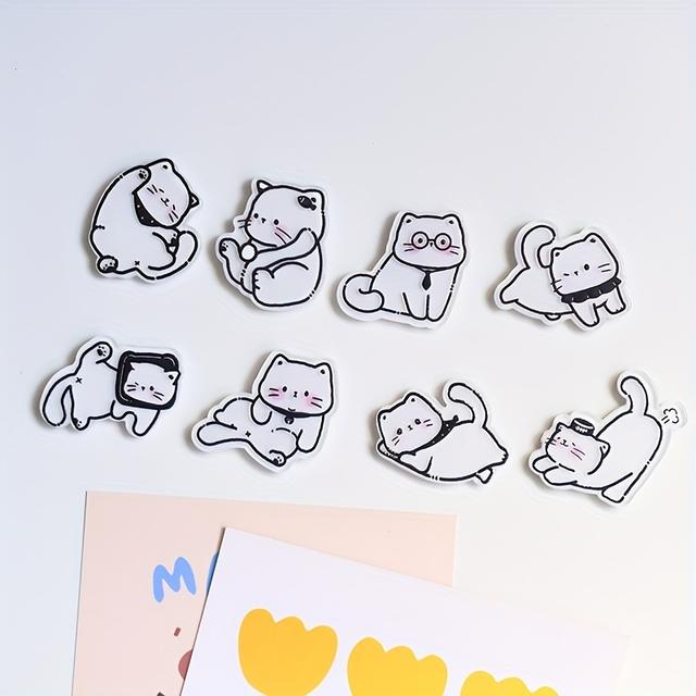 TEMU 5pcs Whimsy Cat Magnets Set, Plastic Rectangle Fridge Magnets, Cute Decor For Whiteboard And Learning Notes